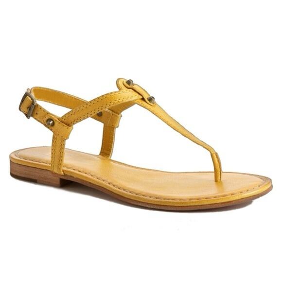 Frye Carson Yellow Leather T-Strap Studded Thong Sandals Size 8 - Picture 1 of 5